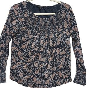 Lucky Brand Floral Smocked Neck Long Sleeve‎ Boho top Women's sz M Cottagecore